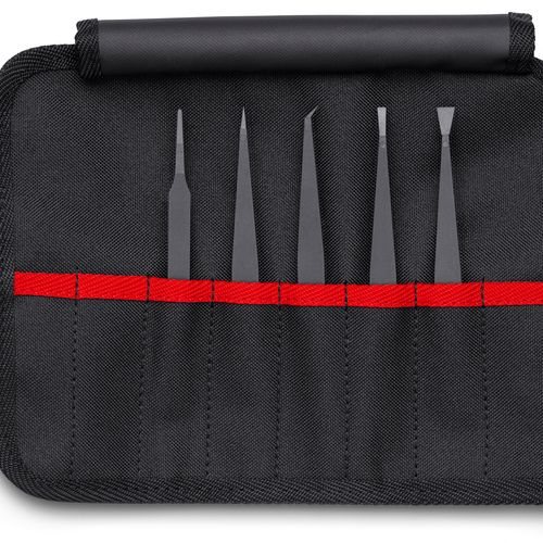 Main product image of 5 Piece Plastic Tweezer Set w/ ESD Coating, Tool Roll