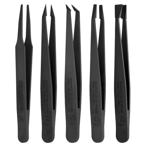Main product image of 5 Piece Plastic Tweezer Set w/ ESD Coating, Tool Roll