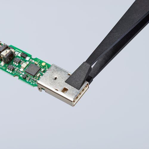 Main product image of 4-1/2" Plastic Gripping Tweezers w/ ESD Coating, Wide Blunt Tips