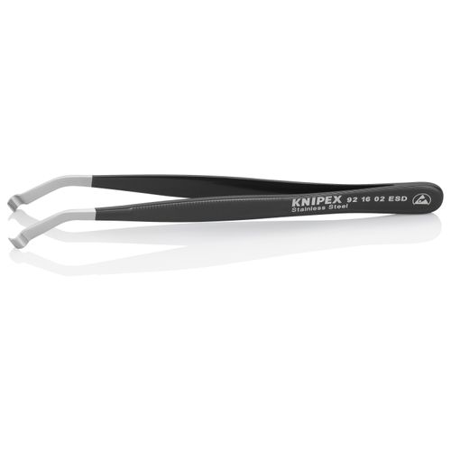 Main product image of 4-3/4" Stainless Steel Positioning Tweezers w/ ESD Coating, Wide Tips, 35-Degree Angle