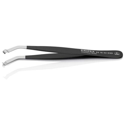 Main product image of 4-3/4" Stainless Steel Positioning Tweezers w/ ESD Coating, Wide Tips, 35-Degree Angle