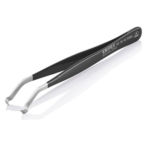 Main product image of 4-3/4" Stainless Steel Positioning Tweezers w/ ESD Coating, Wide Tips, 35-Degree Angle