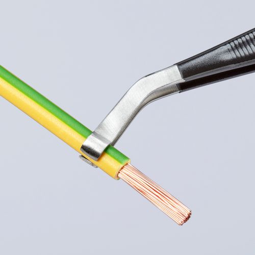 Main product image of 4-3/4" Stainless Steel Positioning Tweezers w/ ESD Coating, Wide Tips, 35-Degree Angle