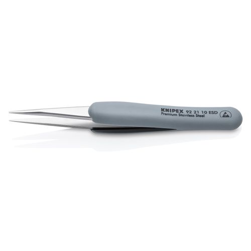 Main product image of 5-1/4" Premium Stainless Steel Precision Tweezers w/ ESD Rubber Handles, Pointed Tips