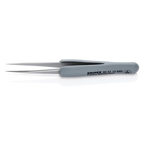 Main product image of 3-1/2" Premium Stainless Steel Precision Tweezers w/ ESD Rubber Handles, Needle-Point Tips