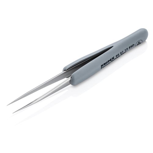 Main product image of 3-1/2" Premium Stainless Steel Precision Tweezers w/ ESD Rubber Handles, Needle-Point Tips