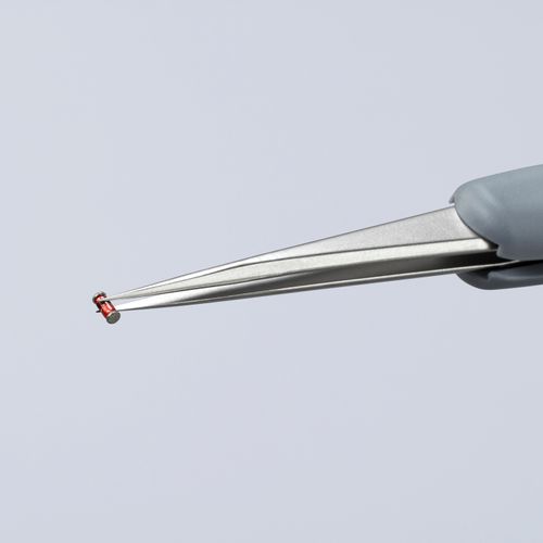 Main product image of 3-1/2" Premium Stainless Steel Precision Tweezers w/ ESD Rubber Handles, Needle-Point Tips