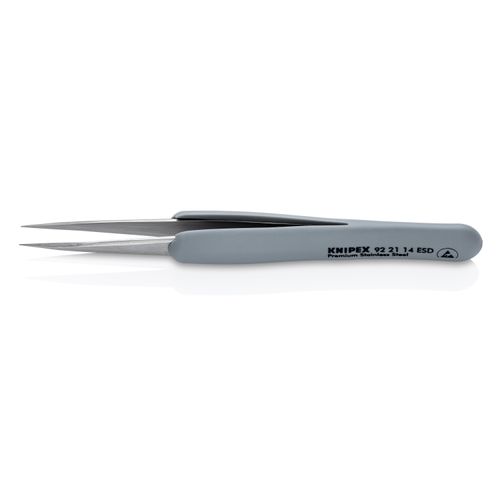 Main product image of 4" Premium Stainless Steel Precision Tweezers w/ ESD Rubber Handles, Pointed Tips