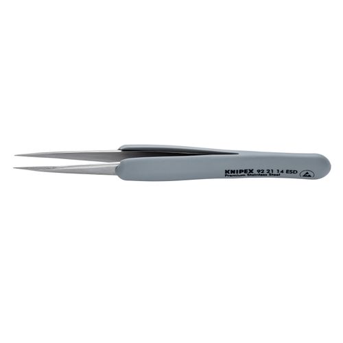 Main product image of 4" Premium Stainless Steel Precision Tweezers w/ ESD Rubber Handles, Pointed Tips