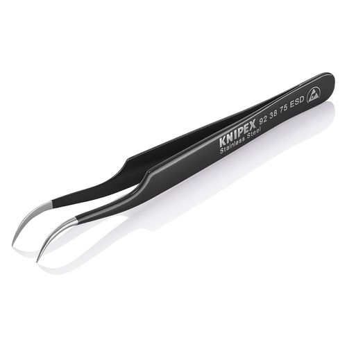 Main product image of 4-3/4" Stainless Steel Gripping Tweezers w/ ESD Coating, Needle-Point Tips, 35-Degree Angle