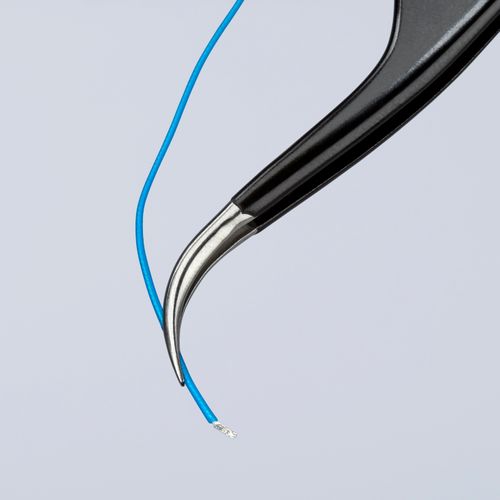 Main product image of 4-3/4" Stainless Steel Gripping Tweezers w/ ESD Coating, Needle-Point Tips, 35-Degree Angle
