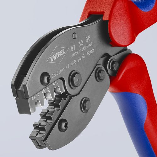 Main product image of 8-1/2" PreciForce Crimping Pliers for Non-Insulated Open Plug-Type Connectors, 4.8 and 6.3 mm