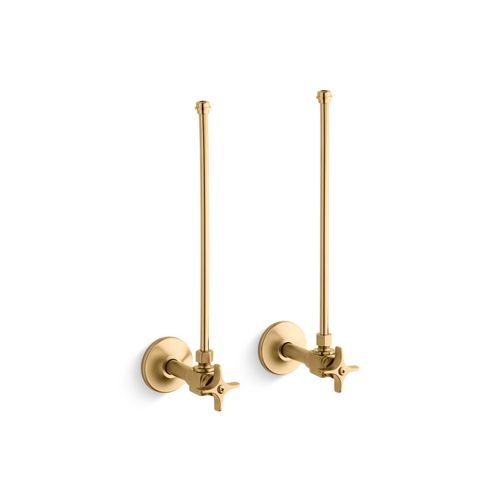 Main product image of Pair 3/8" Npt Angle Supplies w/ Stop, Cross Handle, Annealed Vertical Tube (Brushed Brass), K-7605-P-2MB