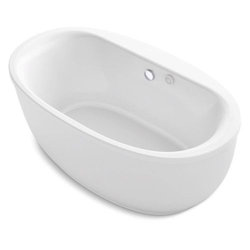 Main product image of Sunstruck 65-1/2" x 35-1/2" Freestanding Heated BubbleMassage Air Bathtub w/ Bask Heated Surface & Fluted Shroud (White)