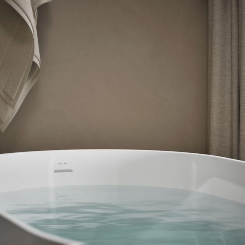 Main product image of Brazn 66" x 35" Oval Freestanding Bathtub with Center Toe-Tap Drain (White)