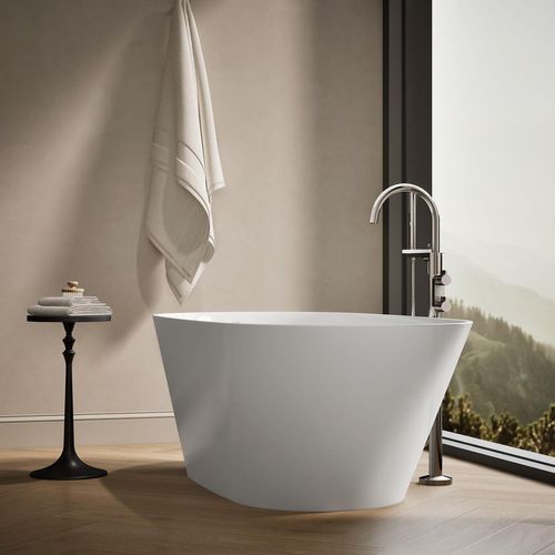 Main product image of Brazn 66" x 35" Oval Freestanding Bathtub with Center Toe-Tap Drain (White)