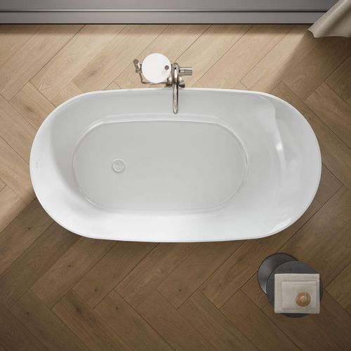 Main product image of Brazn 66" x 35" Oval Freestanding Bathtub with Center Toe-Tap Drain (White)