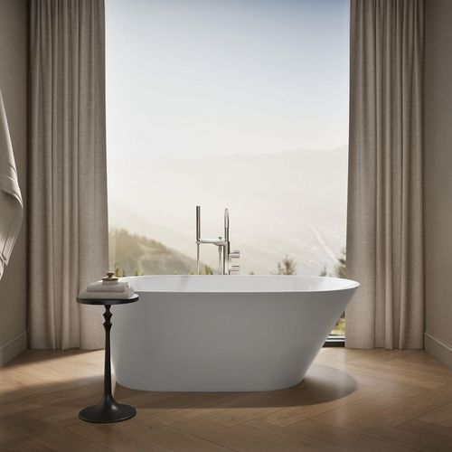 Main product image of Brazn 66" x 35" Oval Freestanding Bathtub with Center Toe-Tap Drain (White)