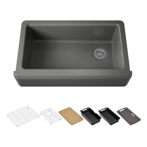 Main product image of Riverby 35-3/4" Undermount Single-Bowl Farmhouse Workstation Kitchen Sink (Thunder Grey), K-24564-PC-58
