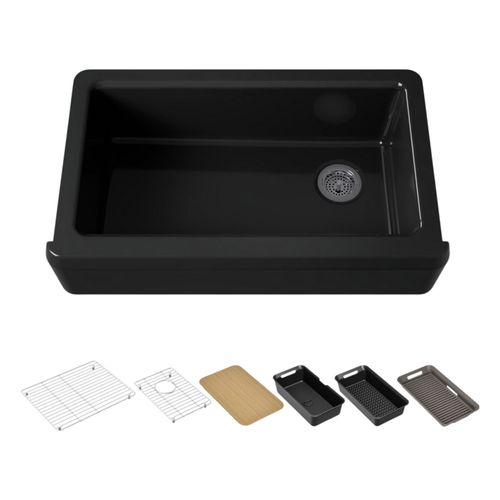 Main product image of Riverby 35-3/4" Undermount Single-Bowl Farmhouse Workstation Kitchen Sink (Black), K-24564-PC-7