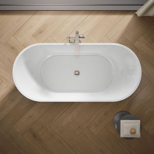 Main product image of Evok 66" x 30" Oval Freestanding Bathtub with Center Toe-Tap Drain (White)