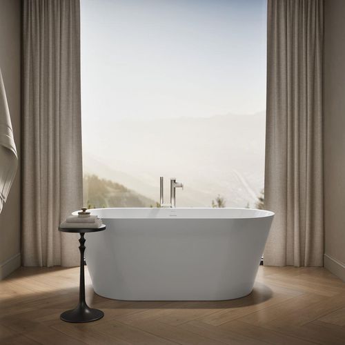 Main product image of Evok 66" x 30" Oval Freestanding Bathtub with Center Toe-Tap Drain (White)