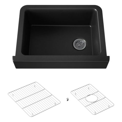 Main product image of Cairn 29-3/4" Undermount Single-Bowl Farmhouse Kitchen Sink w/ Short Apron (Matte Black), K-25785-CM1