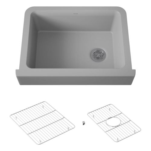 Main product image of Cairn 29-3/4" Undermount Single-Bowl Farmhouse Kitchen Sink w/ Short Apron (Matte Grey), K-25785-CM4