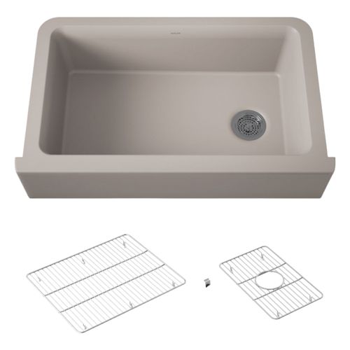 Main product image of Cairn 34" Undermount Single-Bowl Farmhouse Kitchen Sink (Matte Taupe), K-25786-CM3