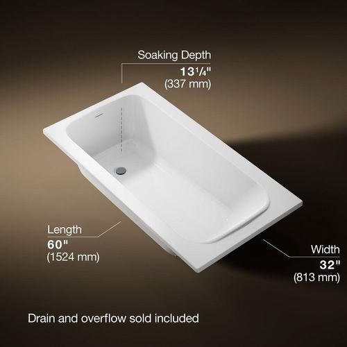 Main product image of Avec 60" x 32" Drop-In Bathtub with Reversible Drain (White)
