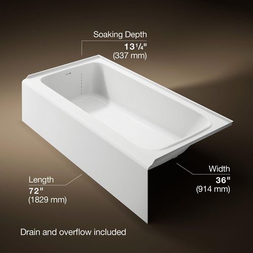 Main product image of Avec 72" x 36" Alcove Bathtub with Left Drain (White)