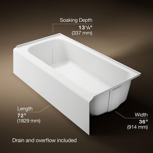 Main product image of Avec 72" x 36" Alcove Bathtub with Right Drain (White)