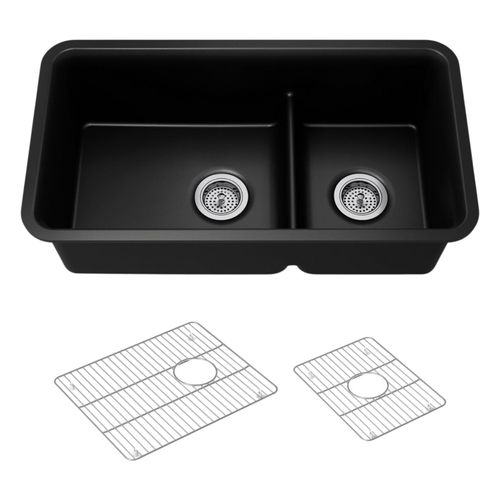 Main product image of Cairn Smart Divide 33-1/2" Undermount Double-Bowl Kitchen Sink (Matte Black), K-27786-CM1