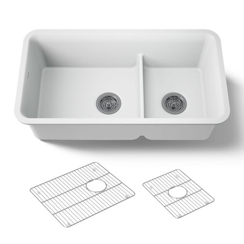 Main product image of Smart Divide 33-1/2" Undermount Double-Bowl Kitchen Sink (Matte White), K-27786-CM6