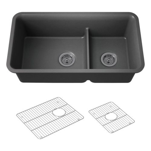 Main product image of Cairn Smart Divide 33-1/2" Undermount Double-Bowl Kitchen Sink (Matte Graphite), K-27786-CM7
