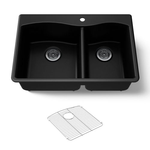 Main product image of 33" Top-/Undermount Double-Bowl Kitchen Sink (Matte Black), K-28002-1-CM1