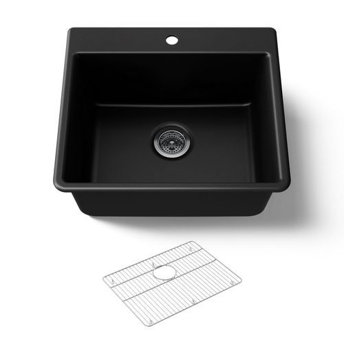 Main product image of 25" Top-/Undermount Single-Bowl Kitchen Sink (Matte Black), K-28003-1-CM1