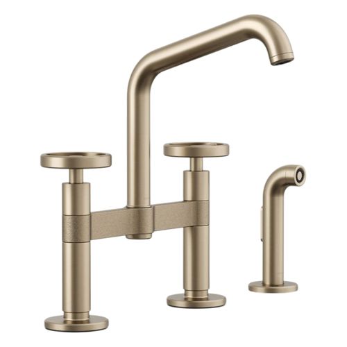 Main product image of Billet Two-Hole Bridge Kitchen Sink Faucet w/ Side Sprayer (Vibrant Brushed Bronze), K-28665-9-BV