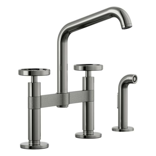 Main product image of Billet Two-Hole Bridge Kitchen Sink Faucet w/ Side Sprayer (Vibrant Titanium), K-28665-9-TT