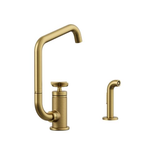 Main product image of Billet Single-Handle Bar Sink Faucet w/ Two-Function Extended-Reach Spout And Side Sprayer (Vibrant Brushed Moderne Brass), K-28667-3-2MB