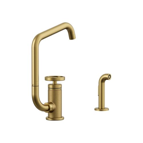 Main product image of Billet Single-Handle Bar Sink Faucet w/ Two-Function Extended-Reach Spout And Side Sprayer (Vibrant Brushed Moderne Brass), K-28667-9-2MB