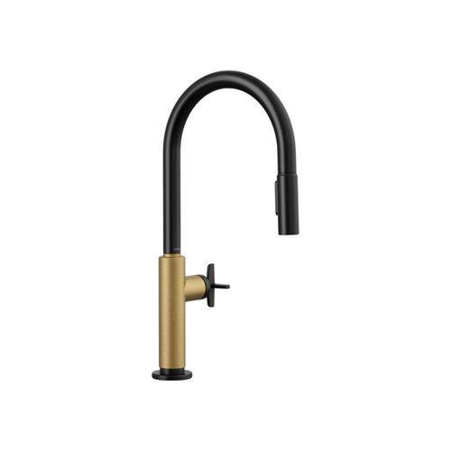 Main product image of Billet Touchless Pull-Down Kitchen Sink Faucet w/ Two-Function Sprayhead (Matte Black w/ Brushed Moderne Brass), K-28670-3RT2-BMB
