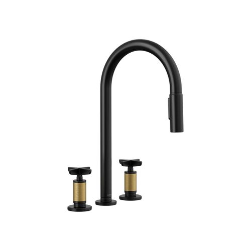 Main product image of Billet Pull-Down Kitchen Sink Faucet w/ Two-Function Sprayhead (Matte Black w/ Brushed Moderne Brass), K-28671-3-BMB
