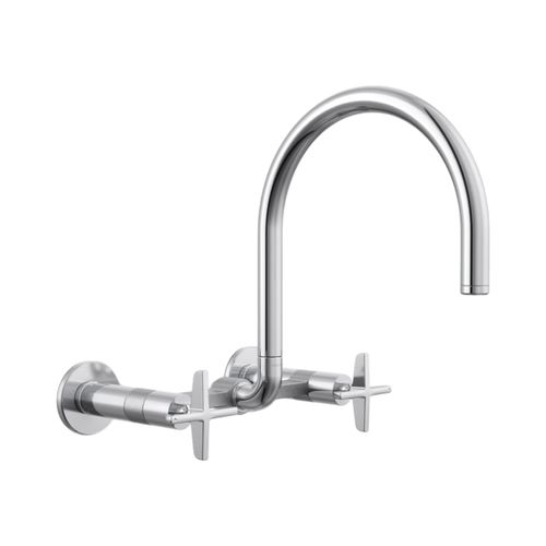 Main product image of Billet Two-Hole Wall-Mount Bridge Kitchen Sink Faucet (Polished Chrome), K-28672-3-CP