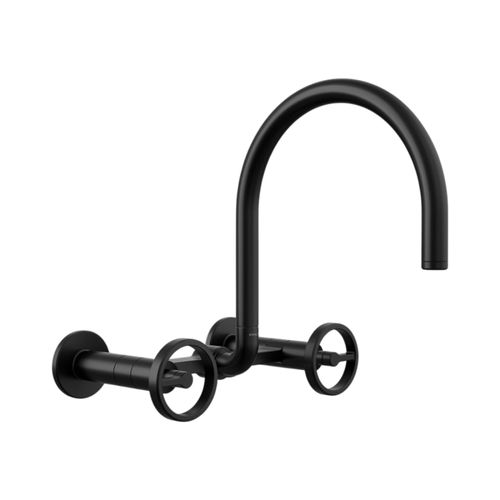 Main product image of Billet Two-Hole Wall-Mount Bridge Kitchen Sink Faucet (Matte Black), K-28672-9-BL