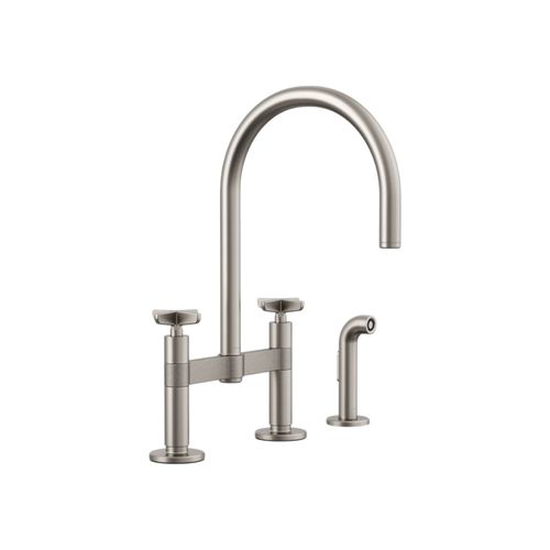 Main product image of Billet Two-Hole Bridge Kitchen Sink Faucet w/ Side Sprayer (Vibrant Stainless), K-28673-3-VS
