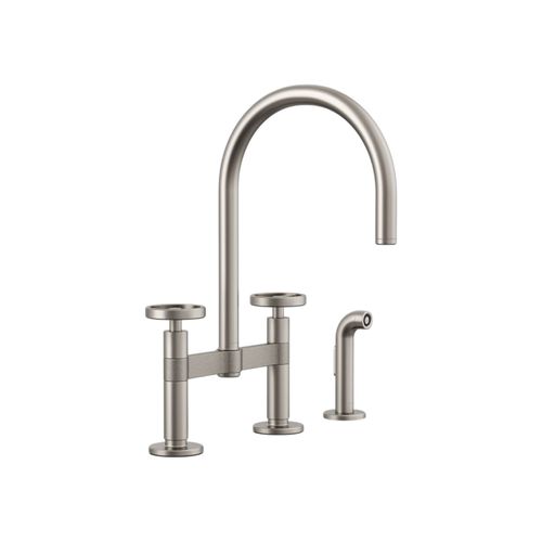Main product image of Billet Two-Hole Bridge Kitchen Sink Faucet w/ Side Sprayer (Vibrant Stainless), K-28673-9-VS