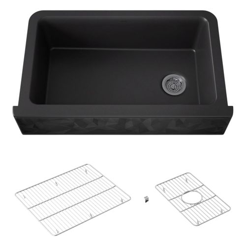 Main product image of Cairn 34" Undermount Single-Bowl Farmhouse Kitchen Sink w/ Faceted Design (Matte Black), K-29825-CM1