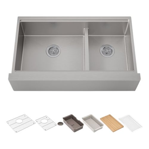 Main product image of Strive Smart Divide 35-1/2" Undermount Double-Bowl Farmhouse Workstation Kitchen Sink (Stainless Steel), K-33658-PC-NA