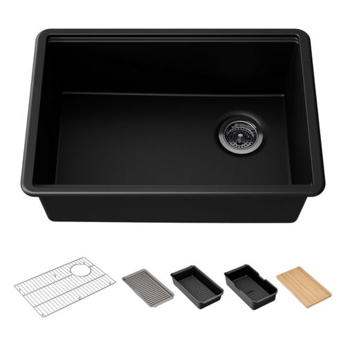 Main product image of Billings 27" Undermount Single-Bowl Workstation Kitchen Sink (Matte Black), K-33713-PC-CM1